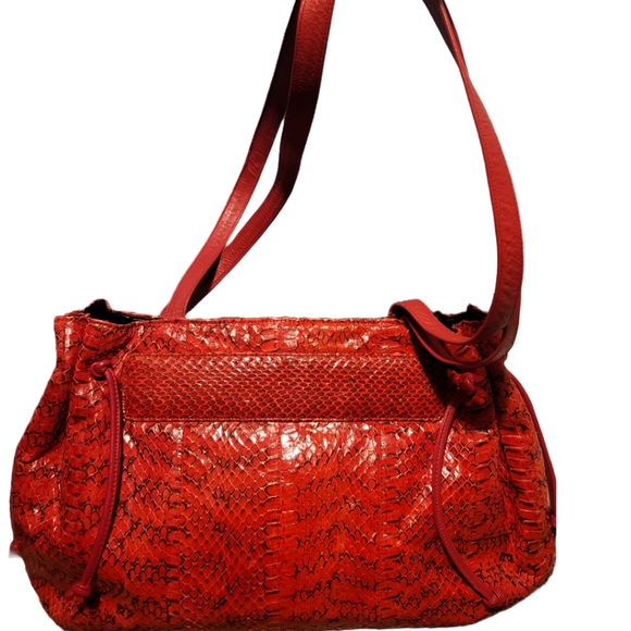Snakeskin (Genuine) Red/Blk Shoulder Bag Divina Firenze EUC 10×17×5.5 & 15"Strap - Picture 2 of 8